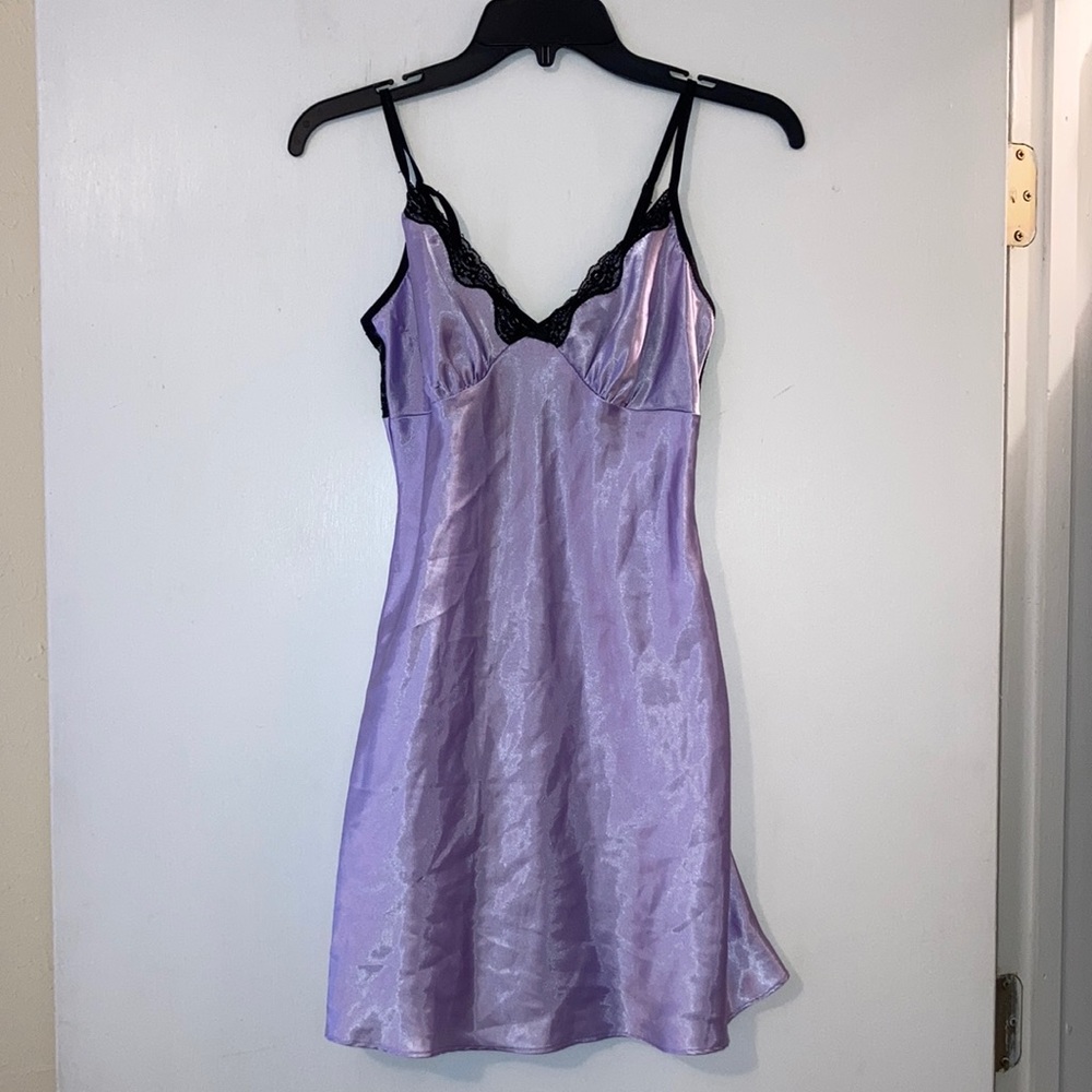 Purple satin slip dress